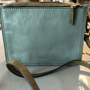 FOSSIL Cambell Light Blue Leather & Suede Crossbody bag